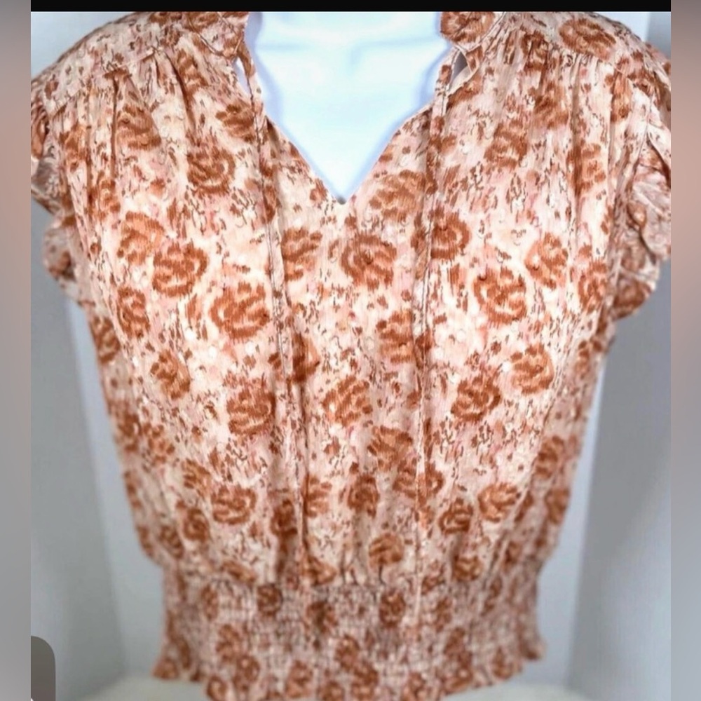 Joie x Anthropologie Cap Sleeve Smocked Waist Boho Peasant Blouse XS